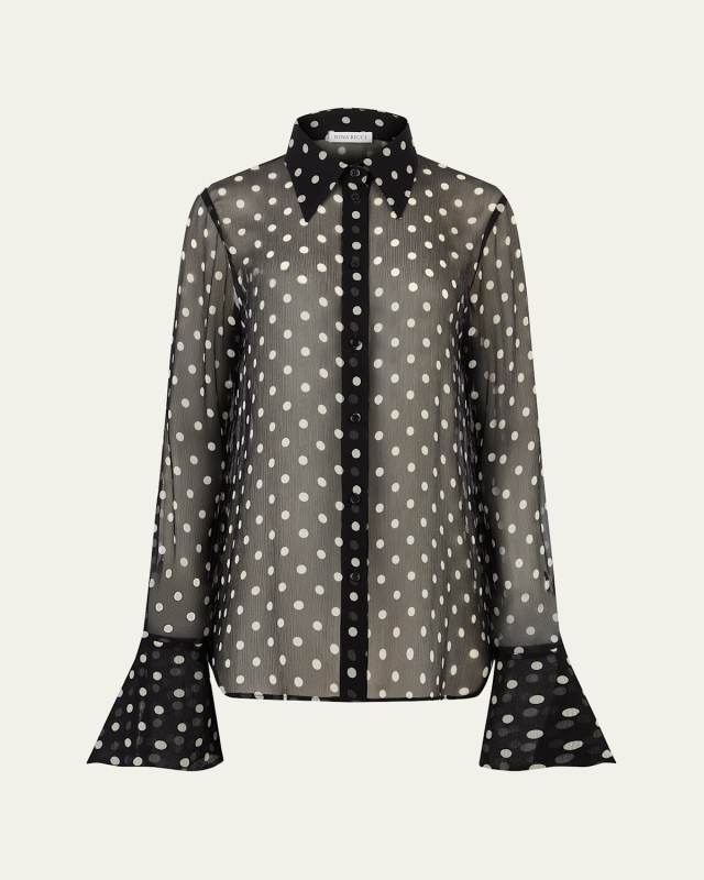Chiffon Polka Dot Bell Cuff Blouse